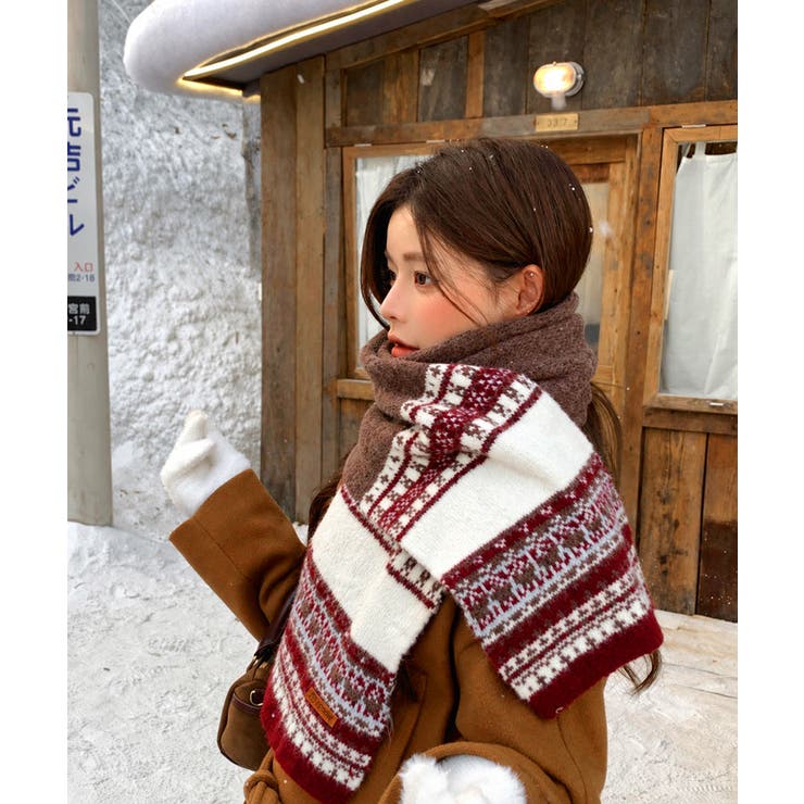 北欧風ジャガードロングマフラー秋冬レディース首元防寒ショール 大人可愛いボリュー… | SUNSHINE CLOSET | 詳細画像10 
