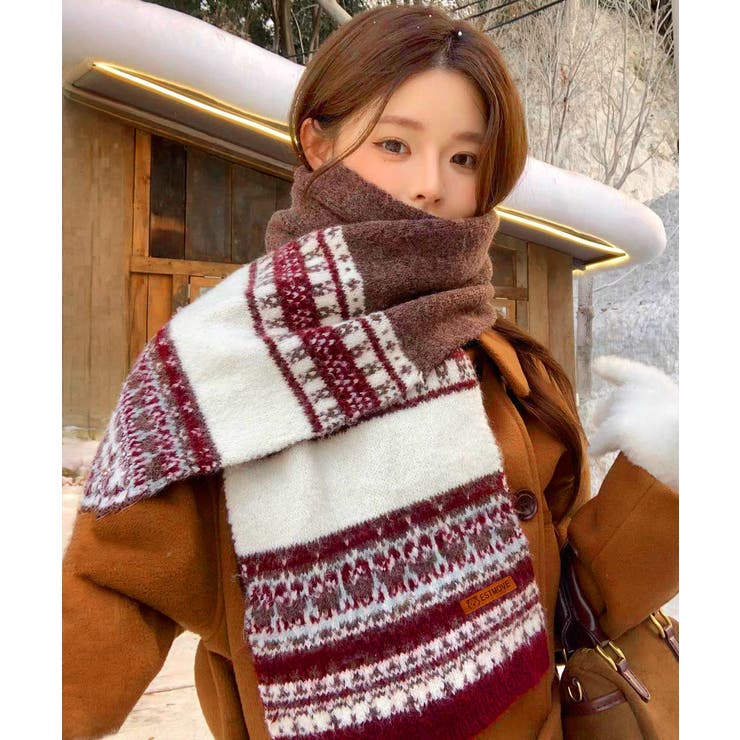 北欧風ジャガードロングマフラー秋冬レディース首元防寒ショール 大人可愛いボリュー… | SUNSHINE CLOSET | 詳細画像11 