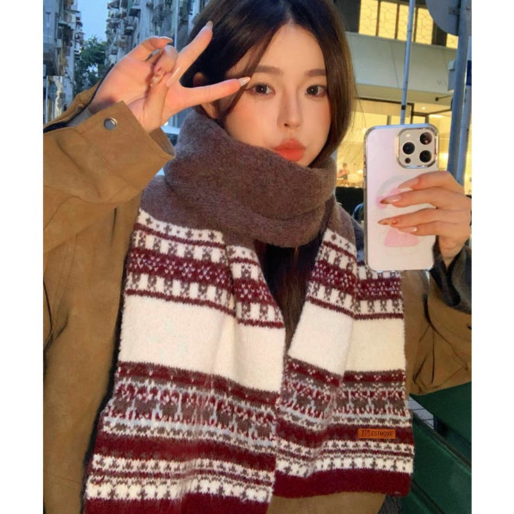 北欧風ジャガードロングマフラー秋冬レディース首元防寒ショール 大人可愛いボリュー… | SUNSHINE CLOSET | 詳細画像13 