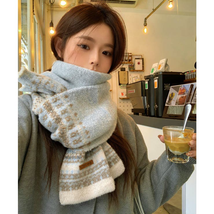 北欧風ジャガードロングマフラー秋冬レディース首元防寒ショール 大人可愛いボリュー… | SUNSHINE CLOSET | 詳細画像15 