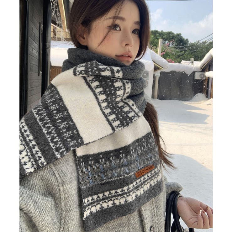 北欧風ジャガードロングマフラー秋冬レディース首元防寒ショール 大人可愛いボリュー… | SUNSHINE CLOSET | 詳細画像2 