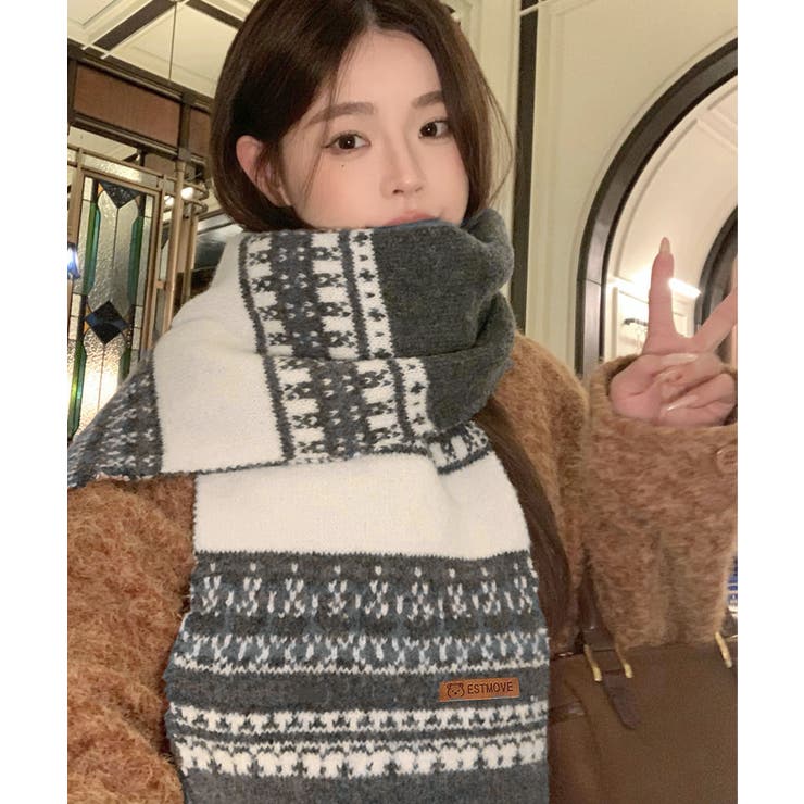 北欧風ジャガードロングマフラー秋冬レディース首元防寒ショール 大人可愛いボリュー… | SUNSHINE CLOSET | 詳細画像3 