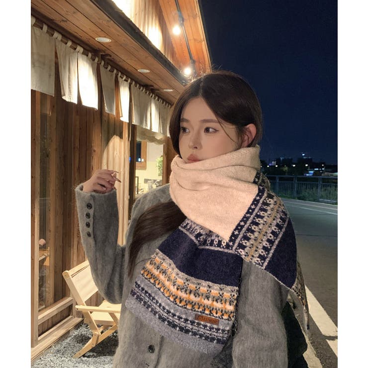 北欧風ジャガードロングマフラー秋冬レディース首元防寒ショール 大人可愛いボリュー… | SUNSHINE CLOSET | 詳細画像5 
