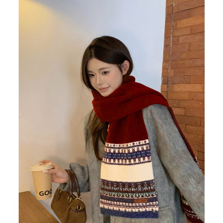北欧風ジャガードロングマフラー秋冬レディース首元防寒ショール 大人可愛いボリュー… | SUNSHINE CLOSET | 詳細画像7 