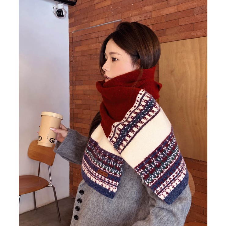 北欧風ジャガードロングマフラー秋冬レディース首元防寒ショール 大人可愛いボリュー… | SUNSHINE CLOSET | 詳細画像8 