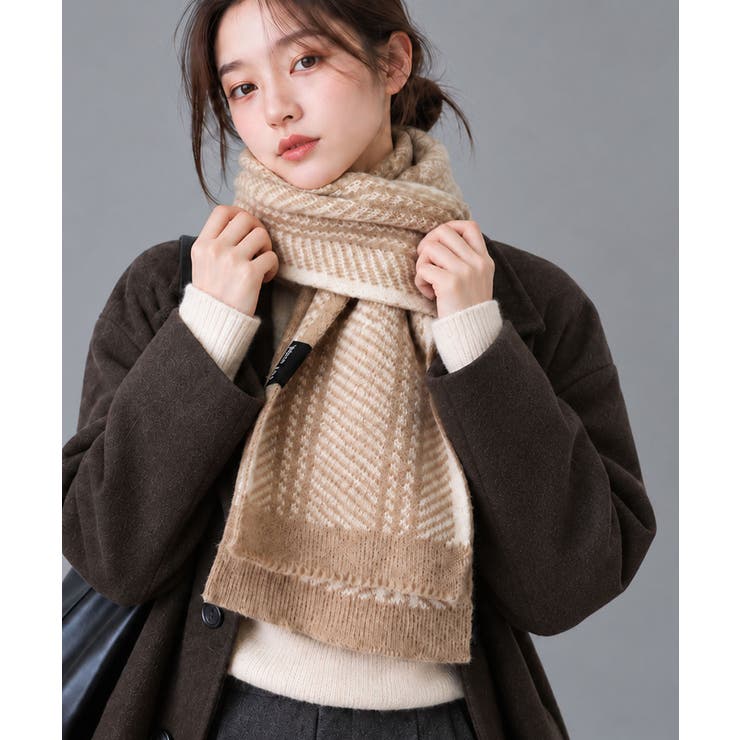 クラシカル配色ライン リバーシブルマフラー 千鳥格子ストール防寒 | SUNSHINE CLOSET | 詳細画像1 
