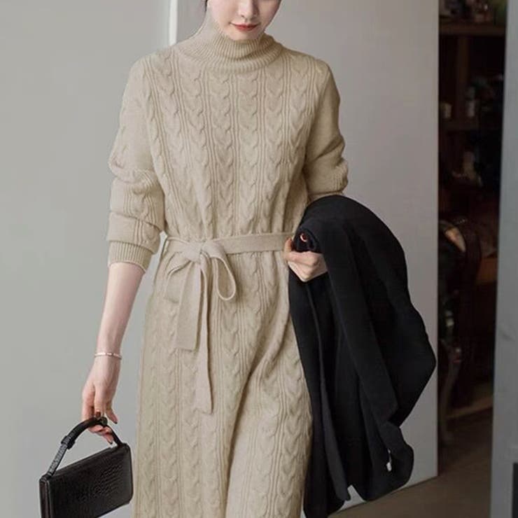ケーブル編みニットワンピース 韓国 秋冬 | SUNSHINE CLOSET | 詳細画像1 
