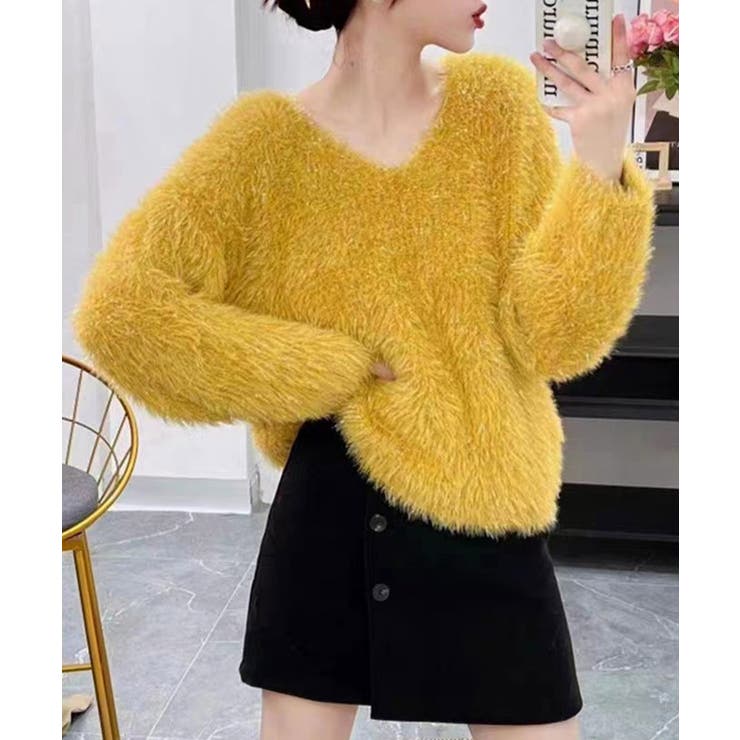 MINKPINK(ミンクピンク)ラメ入りVネックニット(サイズXS)(ブラック×ゴールド) z-B0251ZKW333_010009-1.jpg?