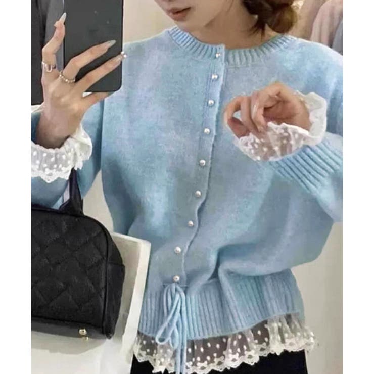 レース切り替えニットカーディガン長袖秋冬 | SUNSHINE CLOSET | 詳細画像12