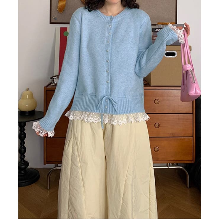 レース切り替えニットカーディガン長袖秋冬 | SUNSHINE CLOSET | 詳細画像14