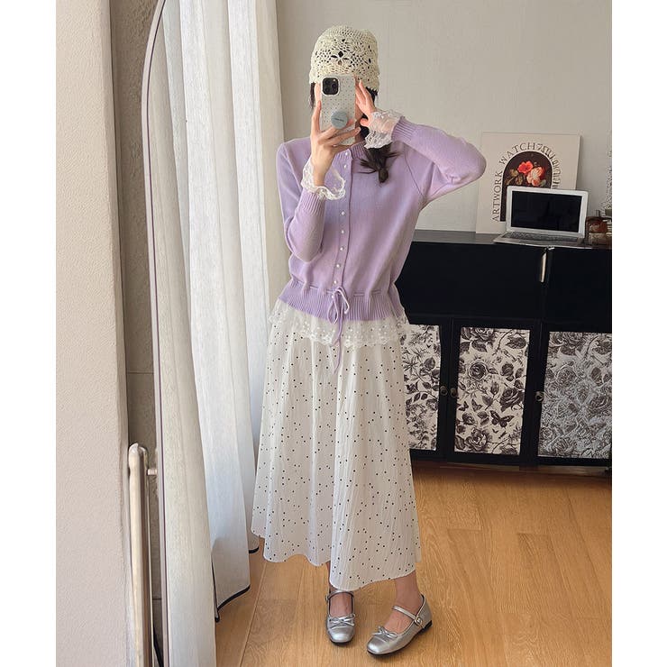 レース切り替えニットカーディガン長袖秋冬 | SUNSHINE CLOSET | 詳細画像23