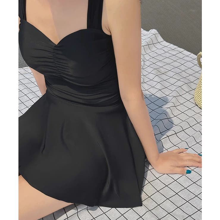 ギャザーモノキニワンピース水着 体型カバースイムドレス バックシャン | SUNSHINE CLOSET | 詳細画像3 
