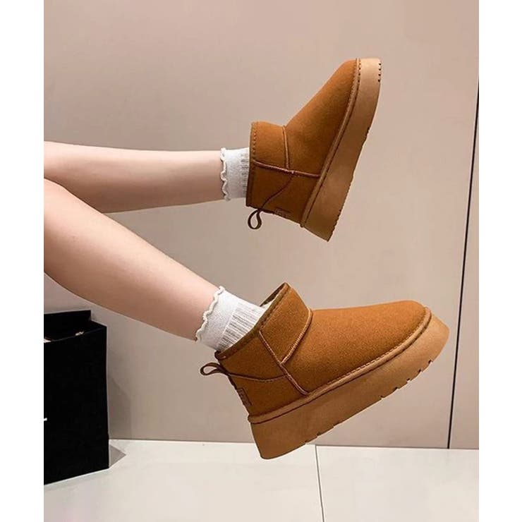 厚底ムートンブーツ 裏起毛ショートブーツ[品番：AGCW0005951