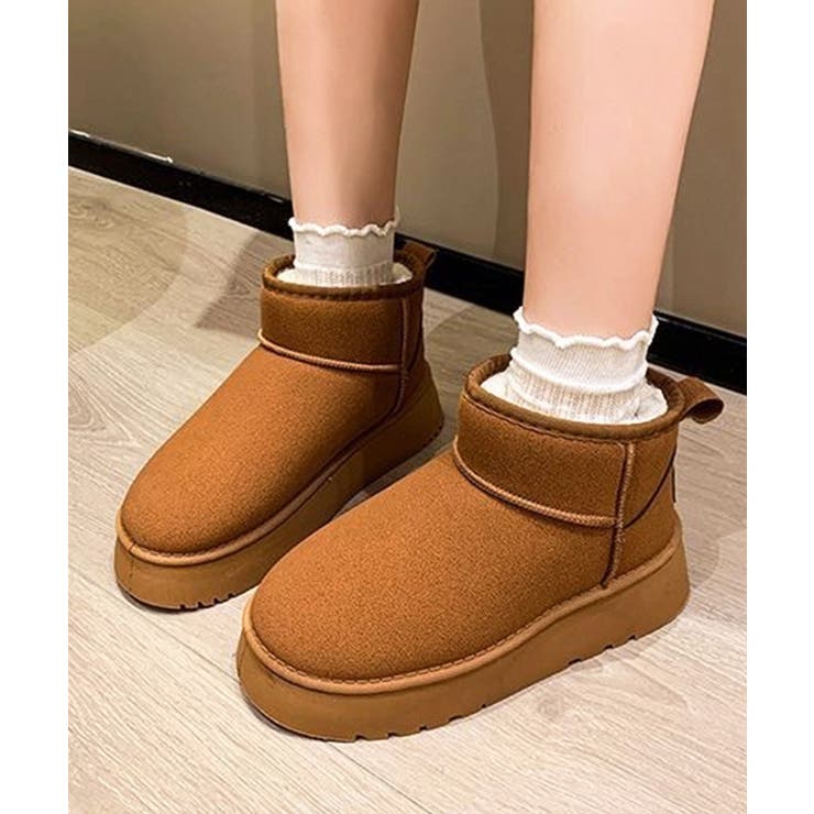 厚底ムートンブーツ 裏起毛ショートブーツ[品番：AGCW0005951