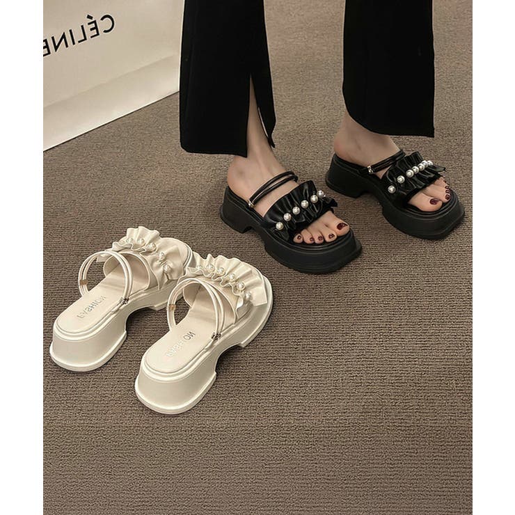 フリルサンダル厚底パールサンダル2way[品番：AGCW0006366