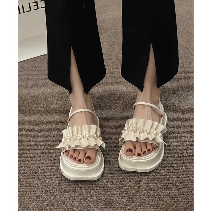 フェミニン♪【 CHANEL 】フリルサンダル♡ フリルサンダル厚底パールサンダル2way[品番:AGCW0006366