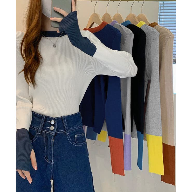バイカラーニット 指穴ニットプルオーバー | SUNSHINE CLOSET | 詳細画像7 