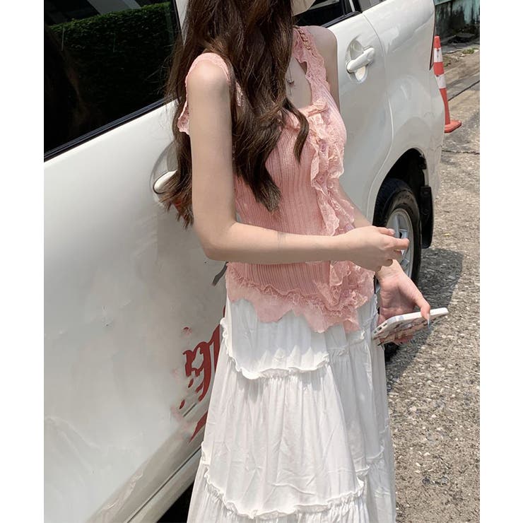 レースフリル ニットタンクトップ 韓国風 | SUNSHINE CLOSET | 詳細画像10 