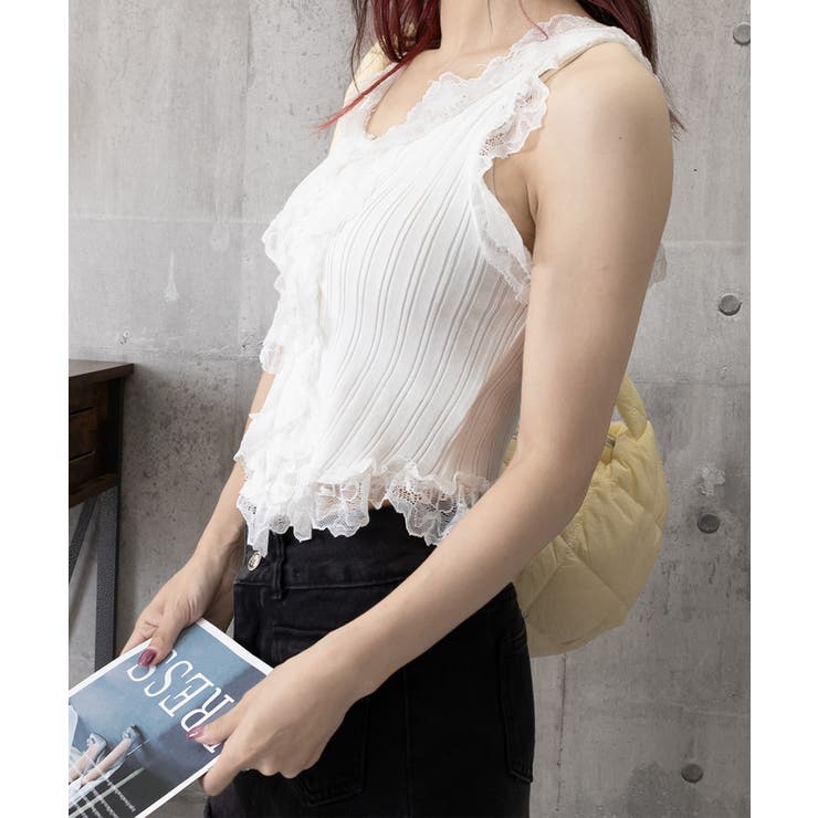 レースフリル ニットタンクトップ 韓国風 | SUNSHINE CLOSET | 詳細画像16 