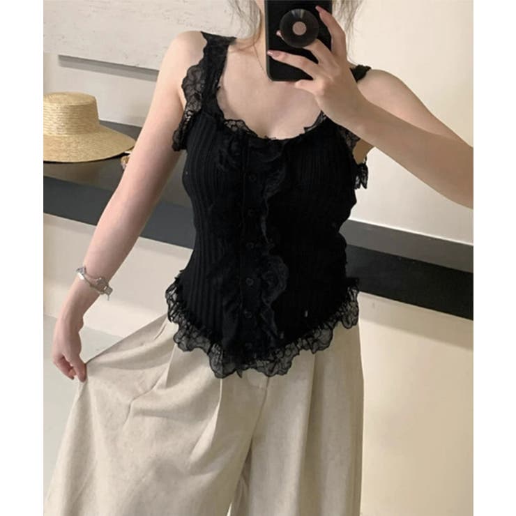 レースフリル ニットタンクトップ 韓国風 | SUNSHINE CLOSET | 詳細画像6 