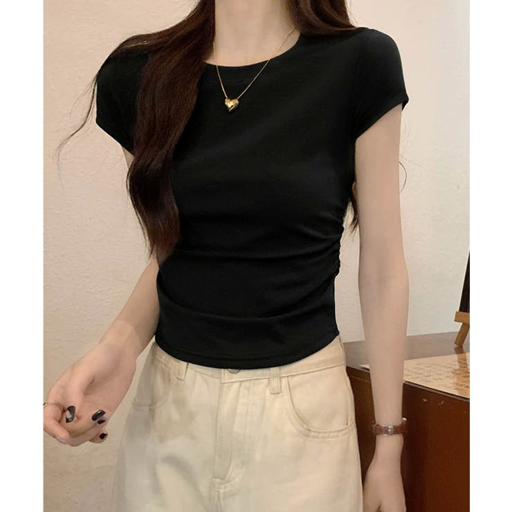 ラウンドネックちびTシャツ レディース 無地タイトtシャツ | SUNSHINE CLOSET | 詳細画像1 