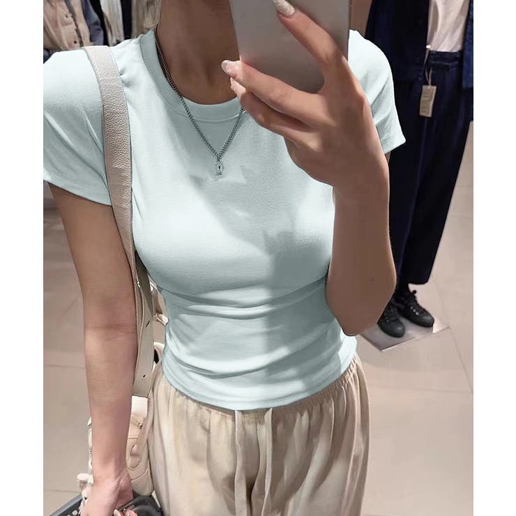 ラウンドネックちびTシャツ レディース 無地タイトtシャツ | SUNSHINE CLOSET | 詳細画像16 
