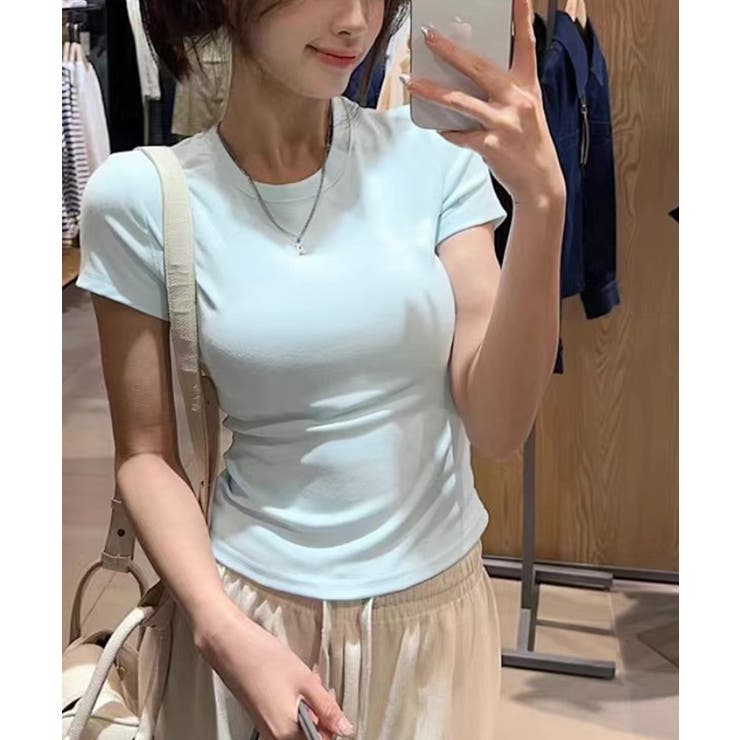 ラウンドネックちびTシャツ レディース 無地タイトtシャツ | SUNSHINE CLOSET | 詳細画像17 