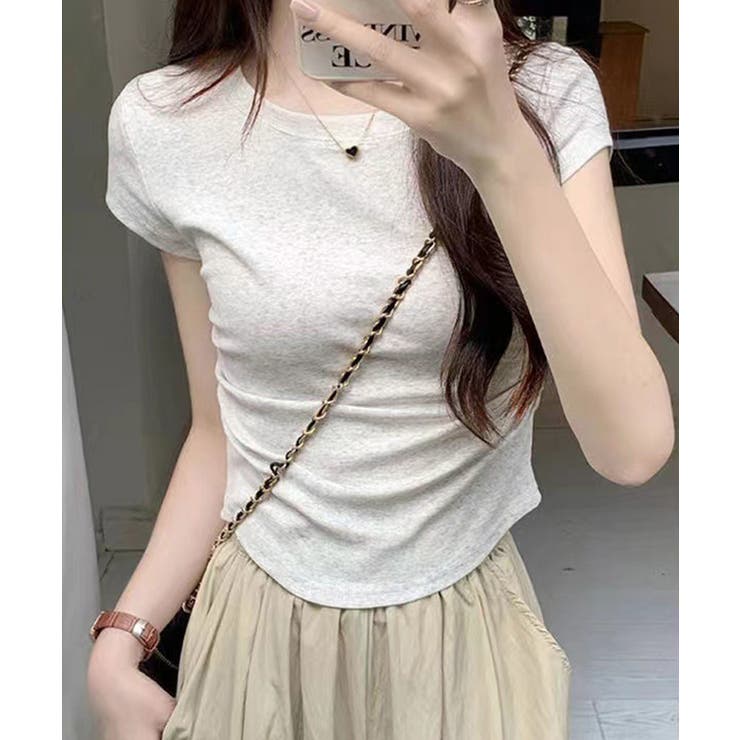 サイドギャザーtシャツ 半袖トップス夏服[品番：AGCW0006792