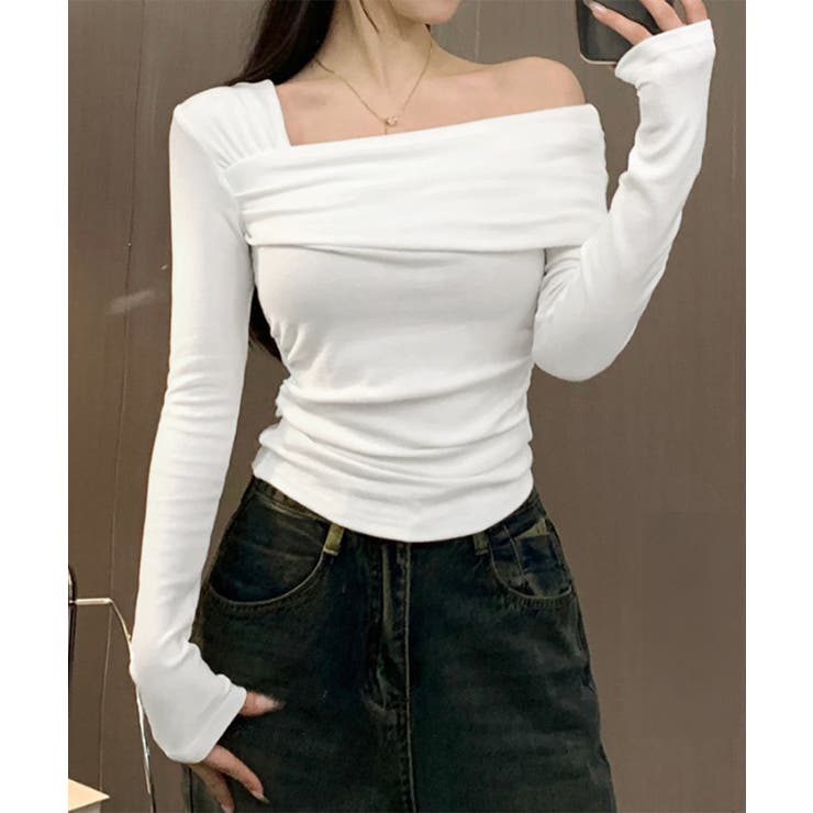 ワンオフショルダーTシャツ肩出しトップス[品番：AGCW0006839