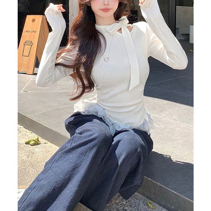 リボンネックニット 裾レースカットソー秋 | SUNSHINE CLOSET | 詳細画像11 