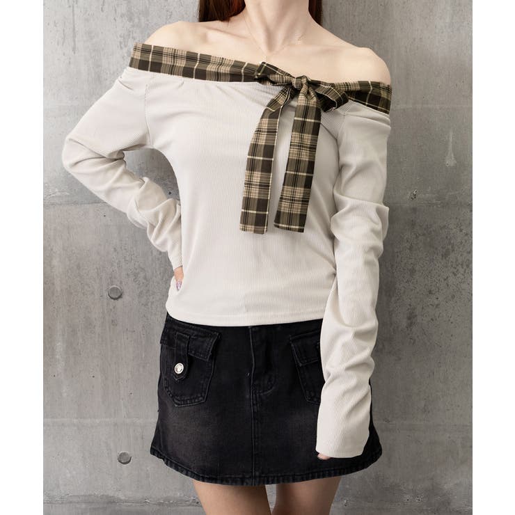 オフショルダー長袖Tシャツチェックリボン | SUNSHINE CLOSET | 詳細画像15 