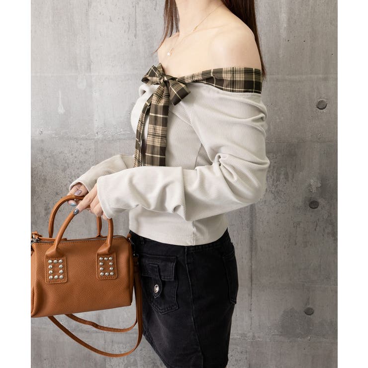 オフショルダー長袖Tシャツチェックリボン | SUNSHINE CLOSET | 詳細画像16 