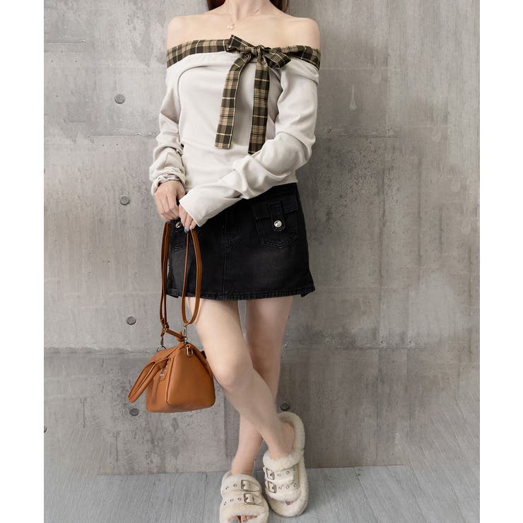 オフショルダー長袖Tシャツチェックリボン | SUNSHINE CLOSET | 詳細画像18 