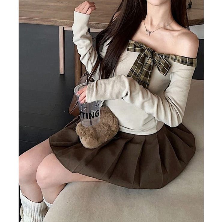 オフショルダー長袖Tシャツチェックリボン | SUNSHINE CLOSET | 詳細画像6 