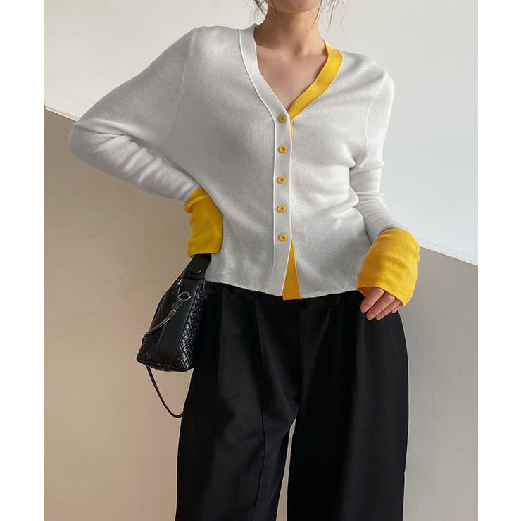 【即完売モデル】カラー 20SS レイヤードドッキングカーディガン フォックス混ベルト付きカーディガン - SOÉJU online store