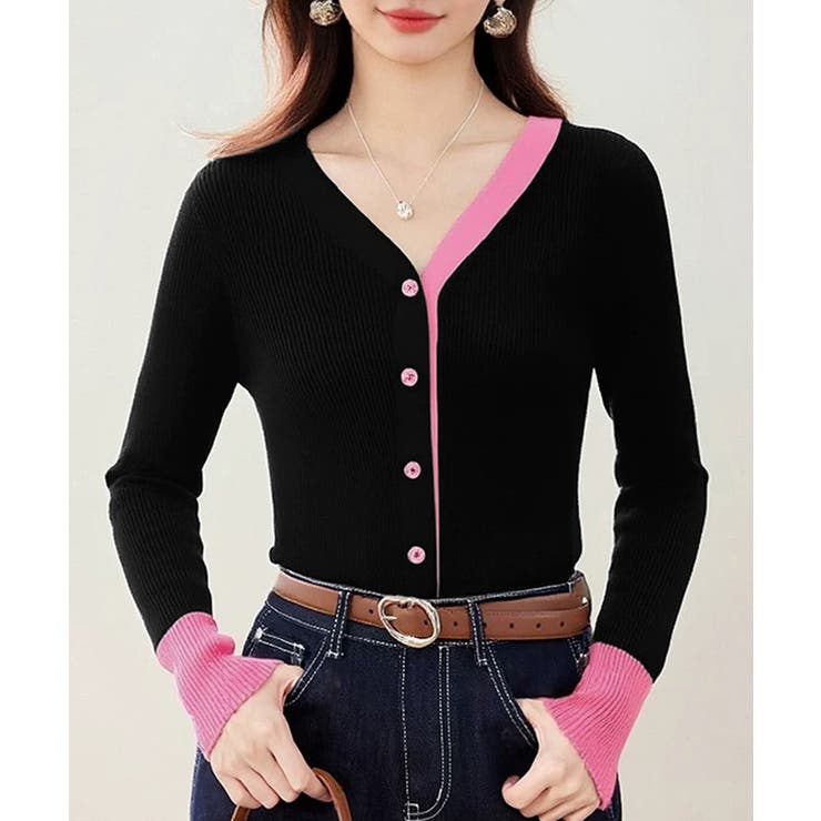 バイカラーニットカーディガンレイヤード風 | SUNSHINE CLOSET | 詳細画像5 