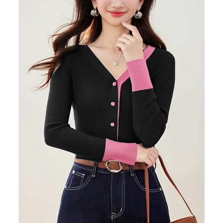 バイカラーニットカーディガンレイヤード風 | SUNSHINE CLOSET | 詳細画像6 