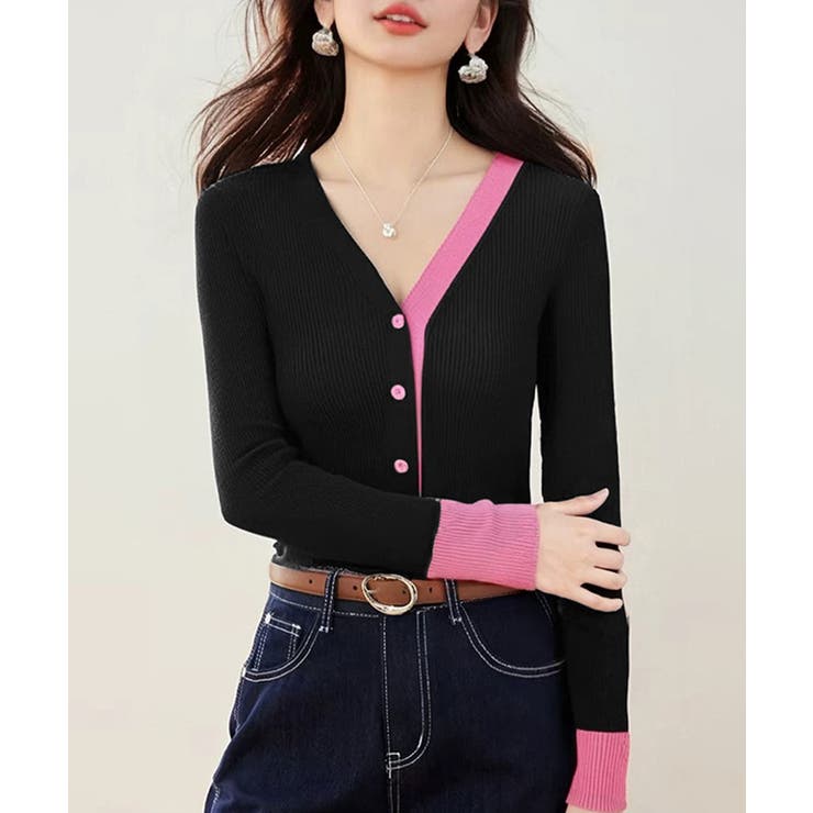 バイカラーニットカーディガンレイヤード風 | SUNSHINE CLOSET | 詳細画像7 