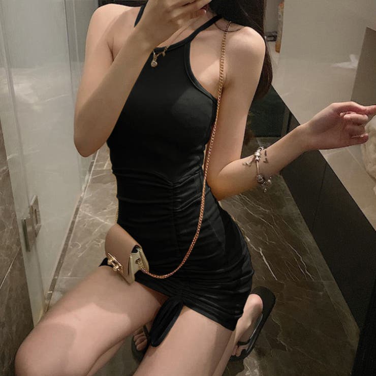 ホルターネック ミニワンピース セクシー[品番：AGCW0004554