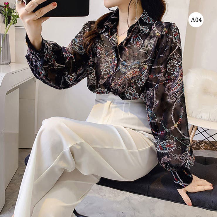 シャツブラウス 花柄 シアーブラウス長袖 | SUNSHINE CLOSET | 詳細画像10 