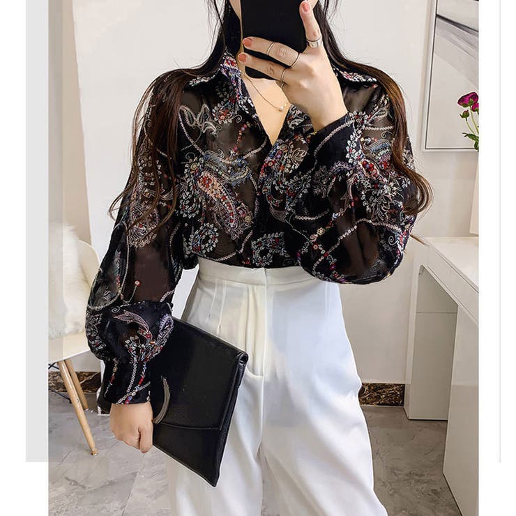 シャツブラウス 花柄 シアーブラウス長袖 | SUNSHINE CLOSET | 詳細画像12 