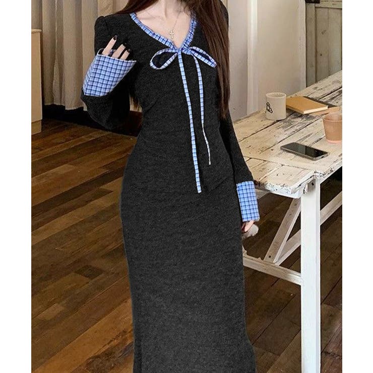 配色リボンニットマーメイドワンピース長袖 | SUNSHINE CLOSET | 詳細画像5 