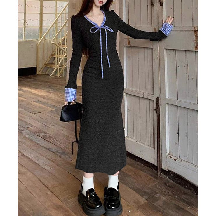 配色リボンニットマーメイドワンピース長袖 | SUNSHINE CLOSET | 詳細画像6 