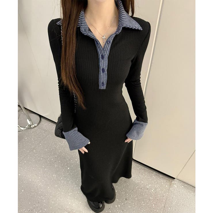 ポロ衿ロングワンピースハーフボタンワンピ | SUNSHINE CLOSET | 詳細画像1 