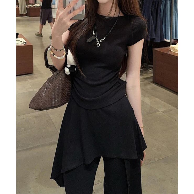 レディース大人可愛いセットアップ サイドギャザーtシャツ レイヤード風フレアパン… | SUNSHINE CLOSET | 詳細画像15 