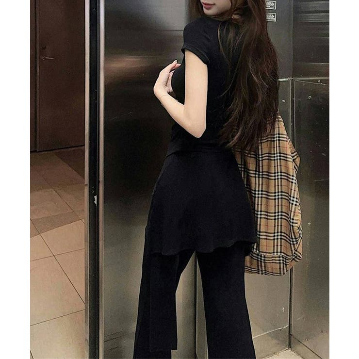 レディース大人可愛いセットアップ サイドギャザーtシャツ レイヤード風フレアパン… | SUNSHINE CLOSET | 詳細画像17 