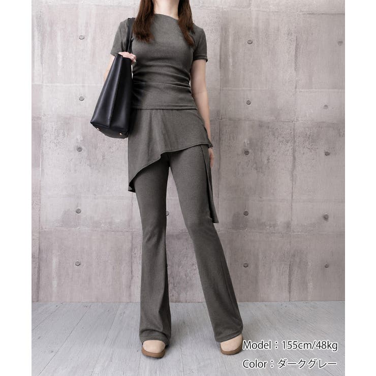 レディース大人可愛いセットアップ サイドギャザーtシャツ レイヤード風フレアパン… | SUNSHINE CLOSET | 詳細画像19 