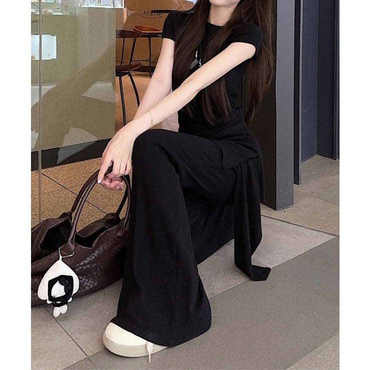 レディース大人可愛いセットアップ サイドギャザーtシャツ レイヤード風フレアパン… | SUNSHINE CLOSET | 詳細画像8 