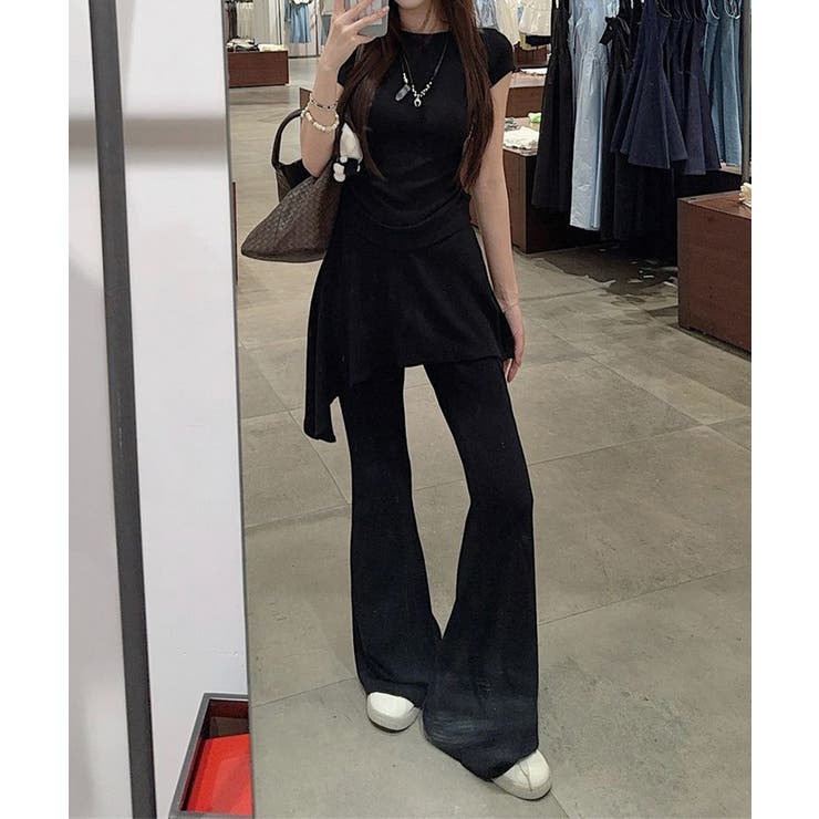 レディース大人可愛いセットアップ サイドギャザーtシャツ レイヤード風フレアパン… | SUNSHINE CLOSET | 詳細画像9 