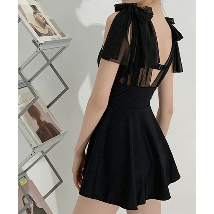 Vネックバスト盛れる水着ショートパンツ付き ショルダーリボン水着セット背中開きフ… | SUNSHINE CLOSET | 詳細画像14 